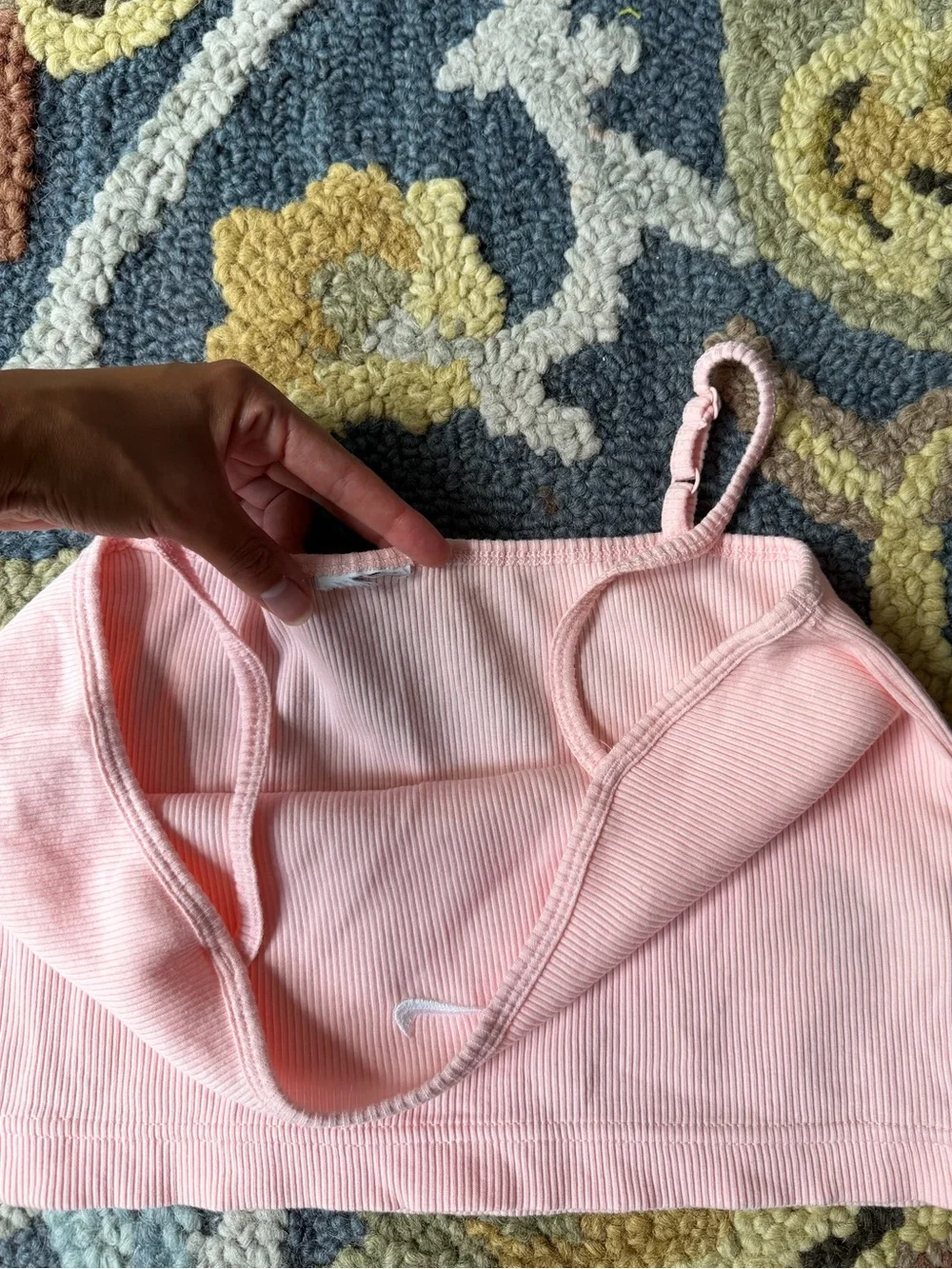 Nike Light Pink Ribbed Cropped Tank Top Embroidered Logo Size Medium